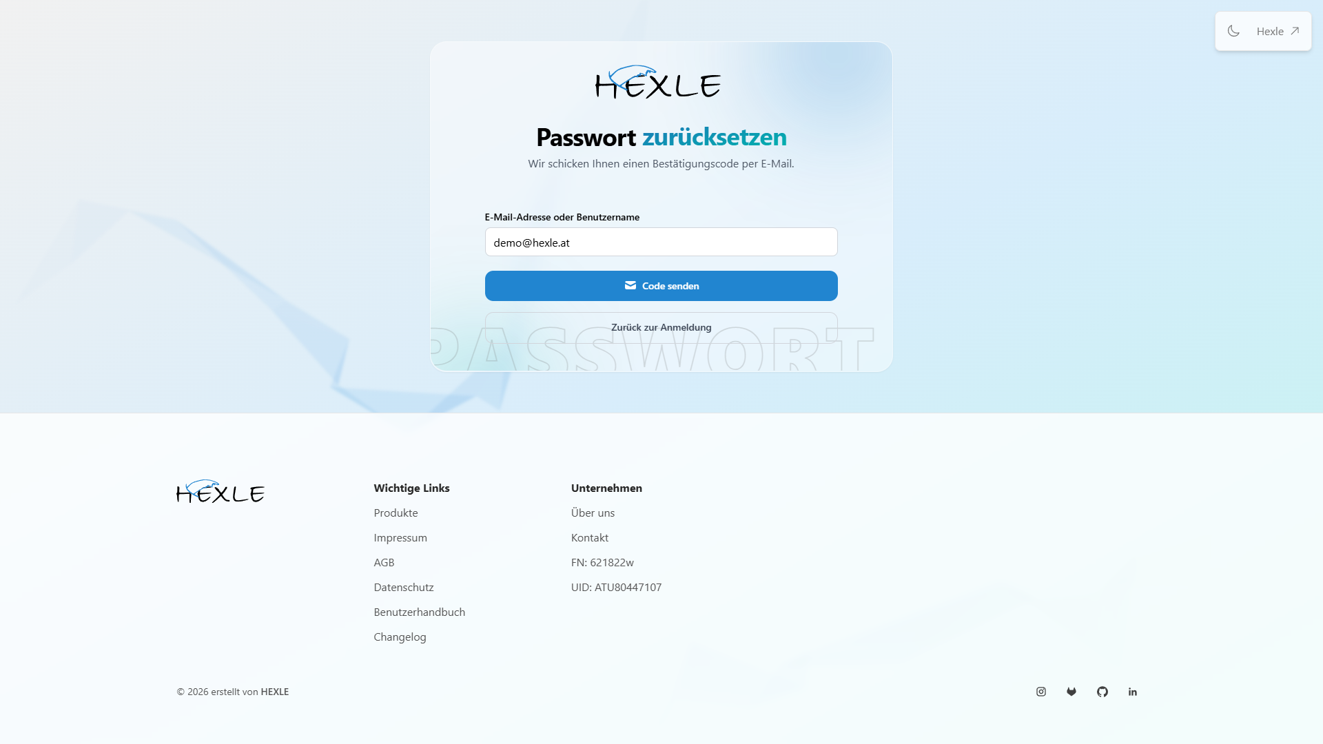 SCREENSHOT: Formular zur Vergabe des neuen Passworts