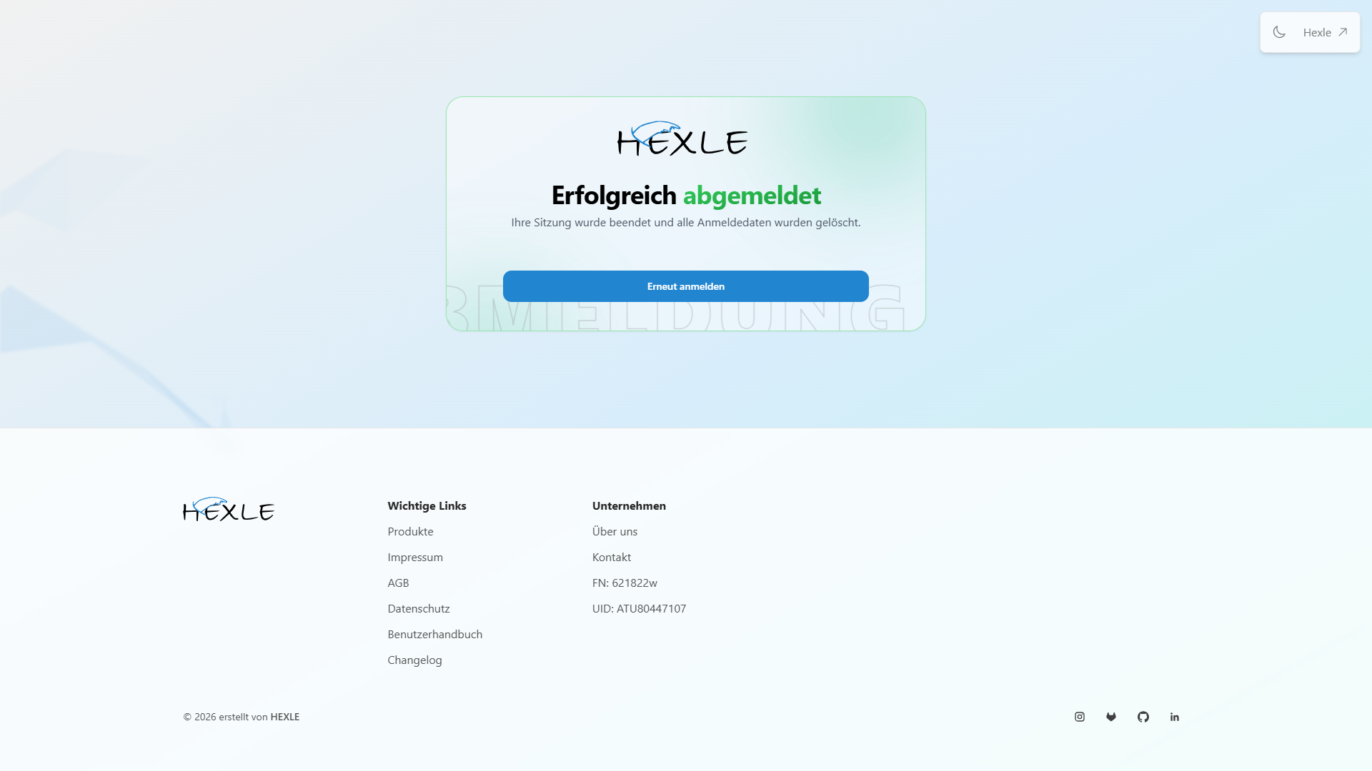 SCREENSHOT: Erfolgreich abgemeldet, Weiterleitung zur Login-Seite