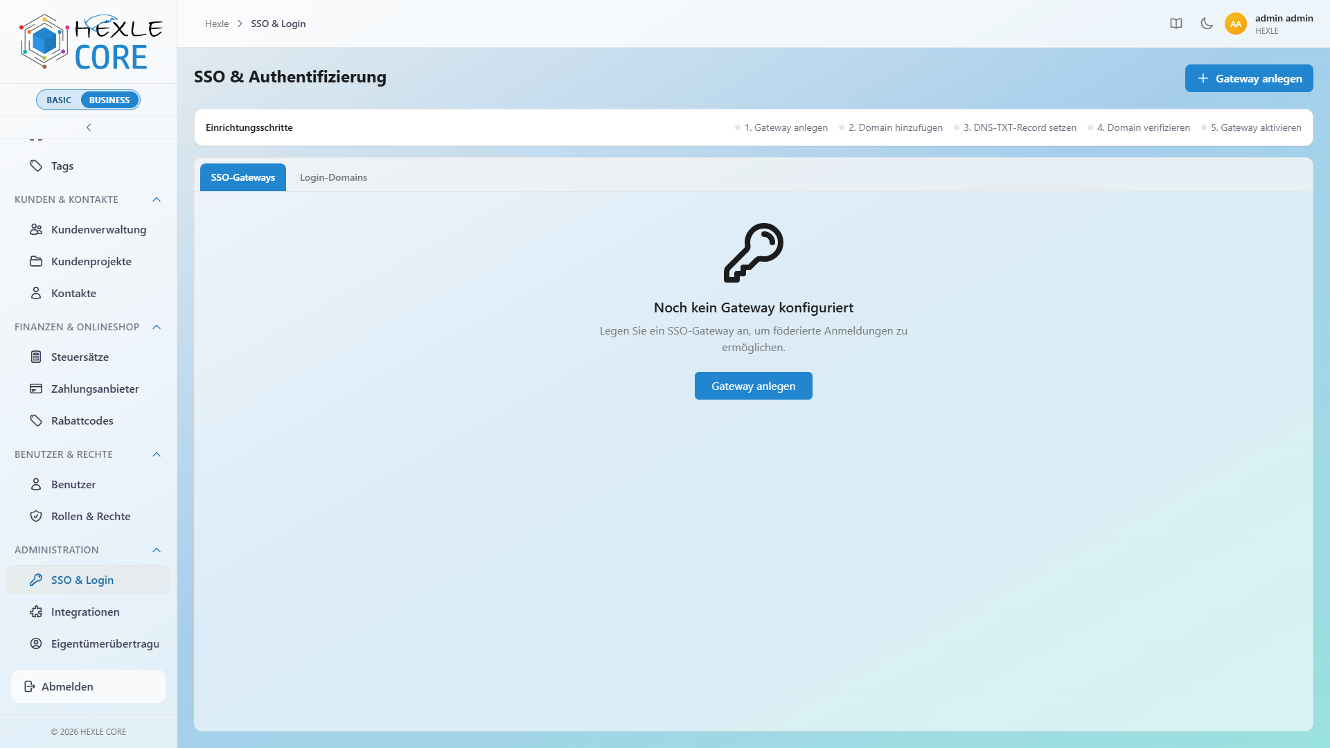 SCREENSHOT: Liste der Login-Domains