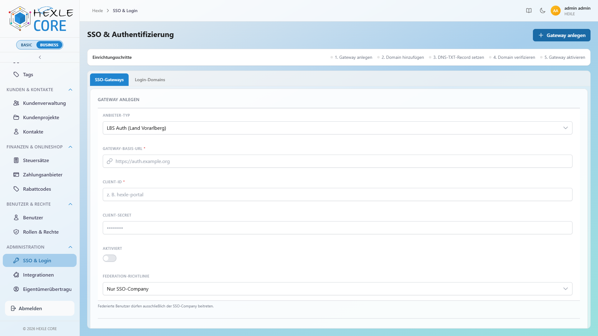 SCREENSHOT: Formular zur Gateway-Konfiguration