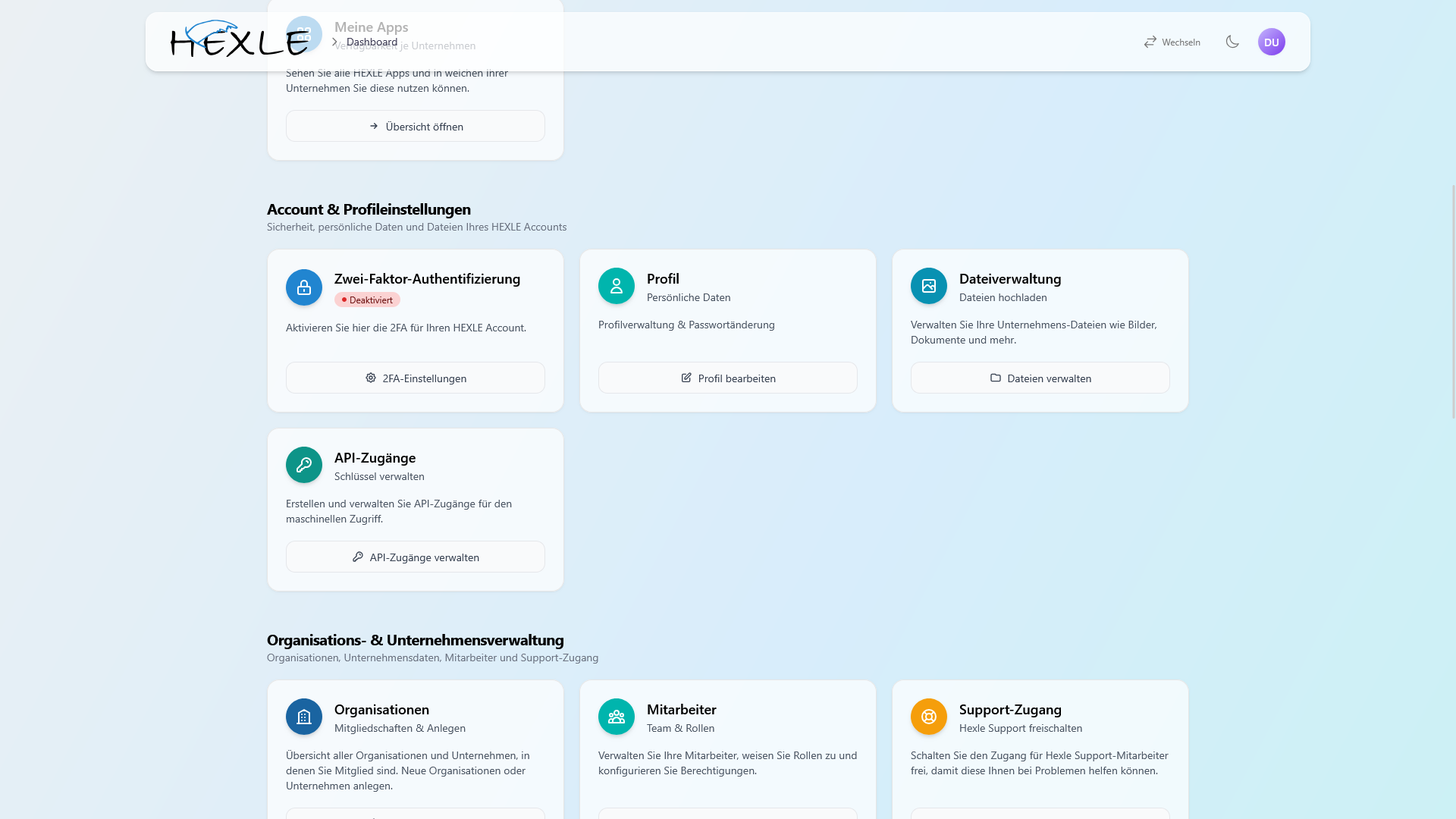 SCREENSHOT: Aufruf des Bereichs API-Zugänge