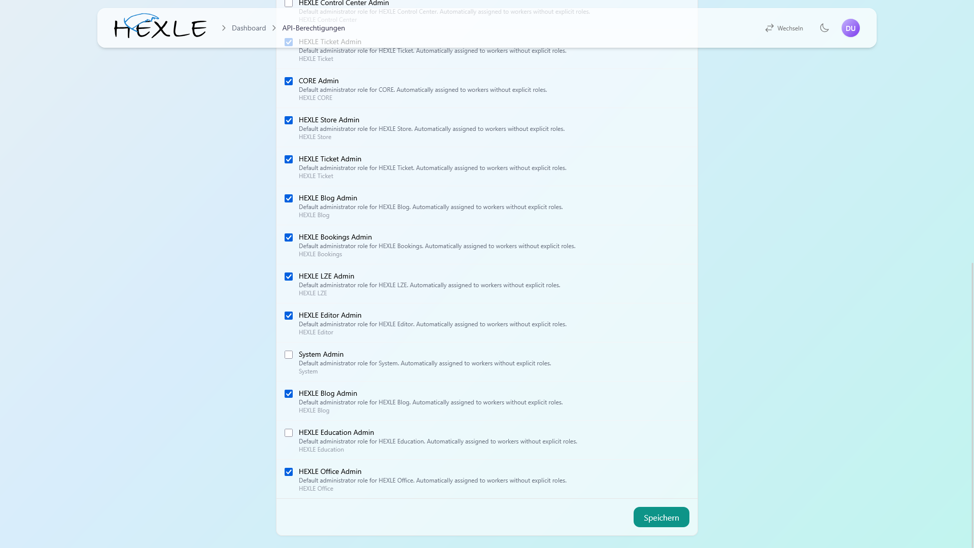 SCREENSHOT: Auswahl der zuzuweisenden Rollen