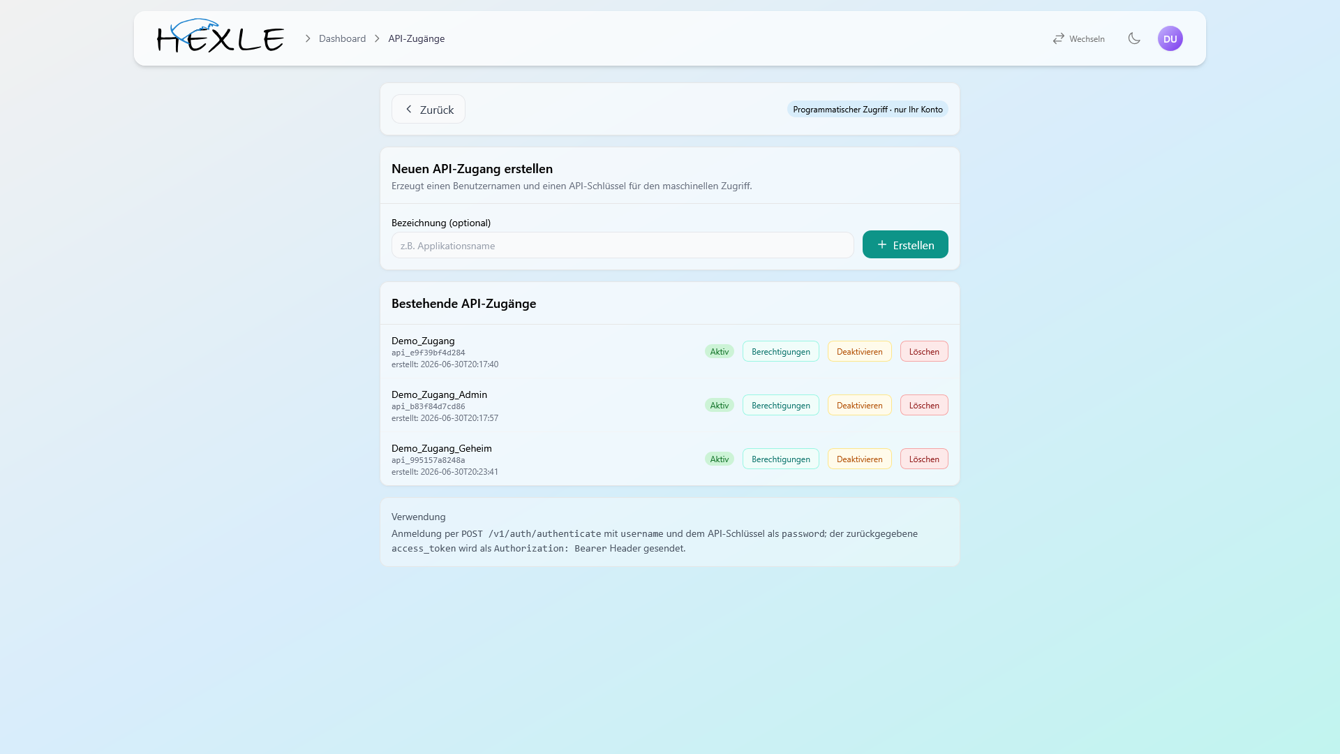 SCREENSHOT: API-Zugang deaktivieren