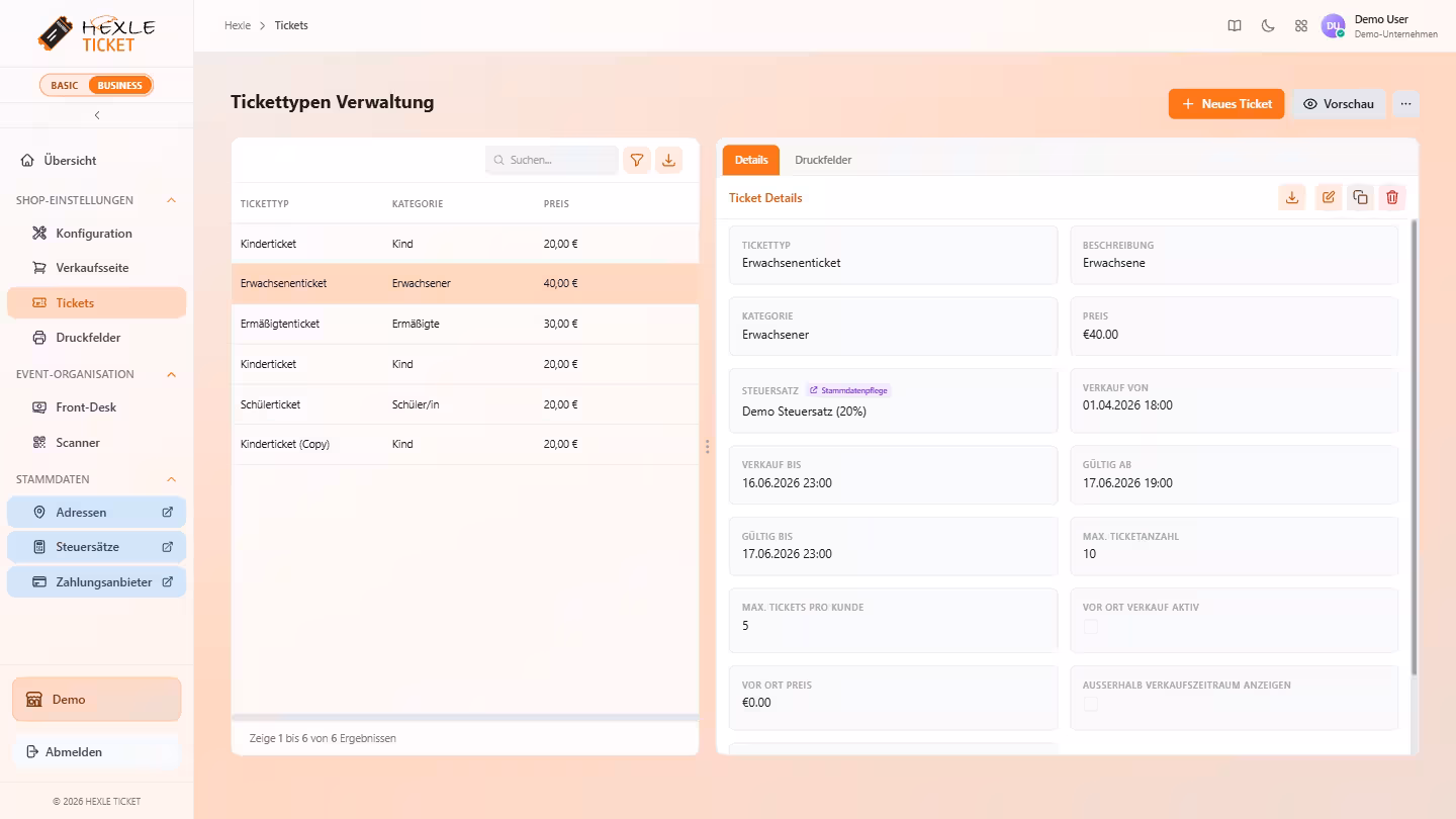 Flexible Tickettypen erstellen
